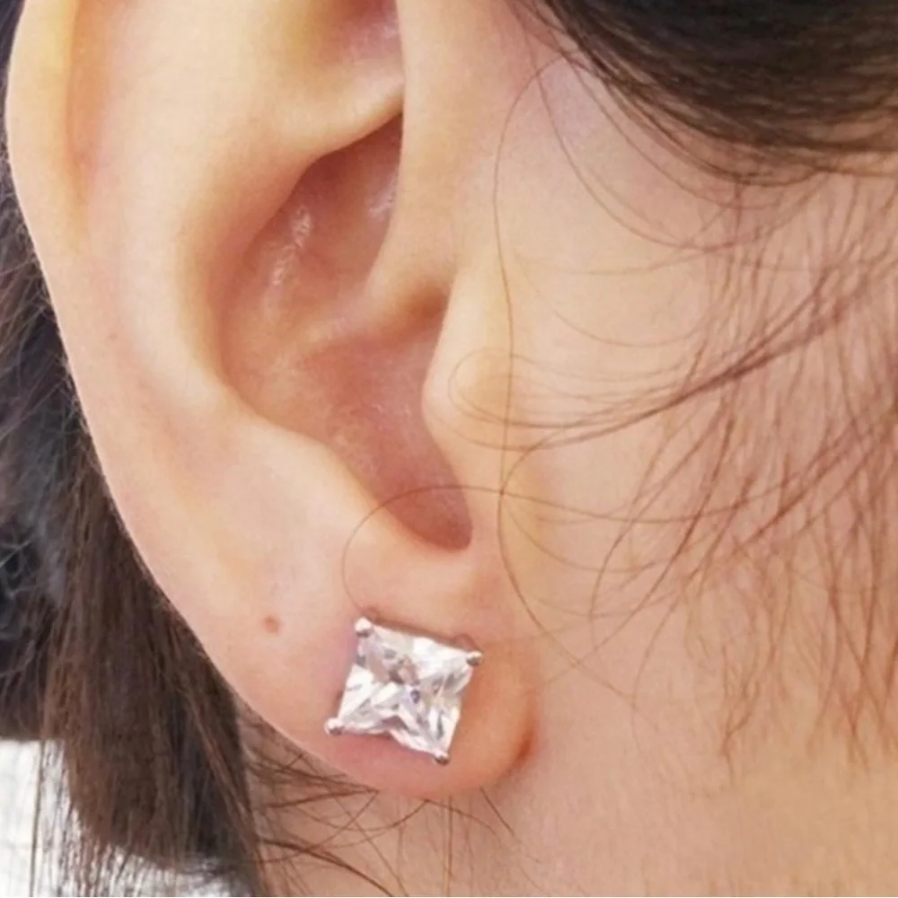 18k White Gold Plated Square Princess Cut CZ Earrings Studs 1 Carat Gold Diamond